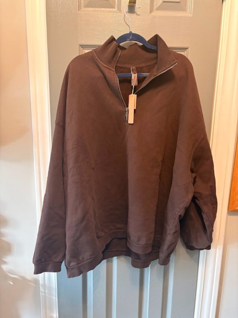 NWT SKIMS [ 2X Large] Boyfriend Fleece Slouchy‎ Half Zip Pullover Espresso S2124